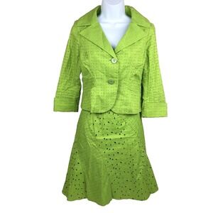 Bandolino Skirt Suit Women P4 Green Blazer and Skirt Cotton Vintage